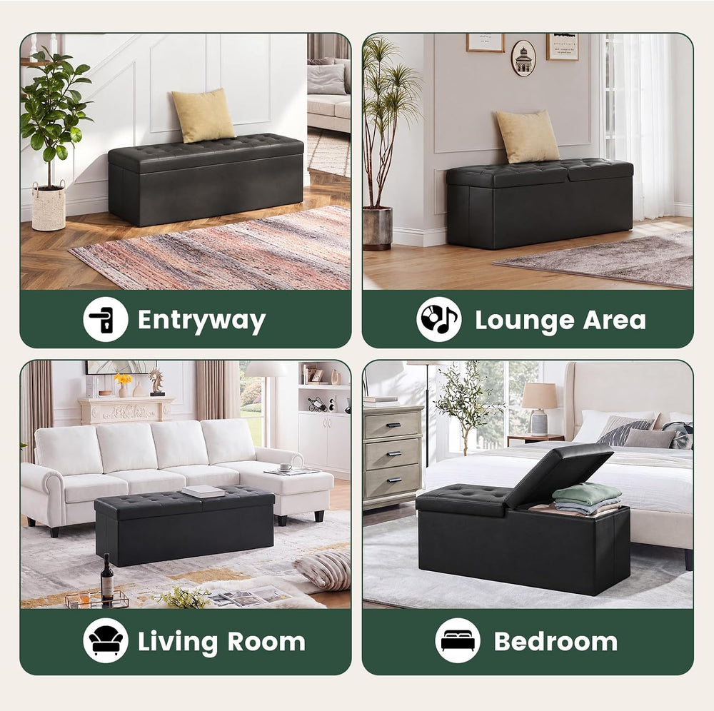 43 Inches Folding Storage Ottoman Bench with Flipping Lid