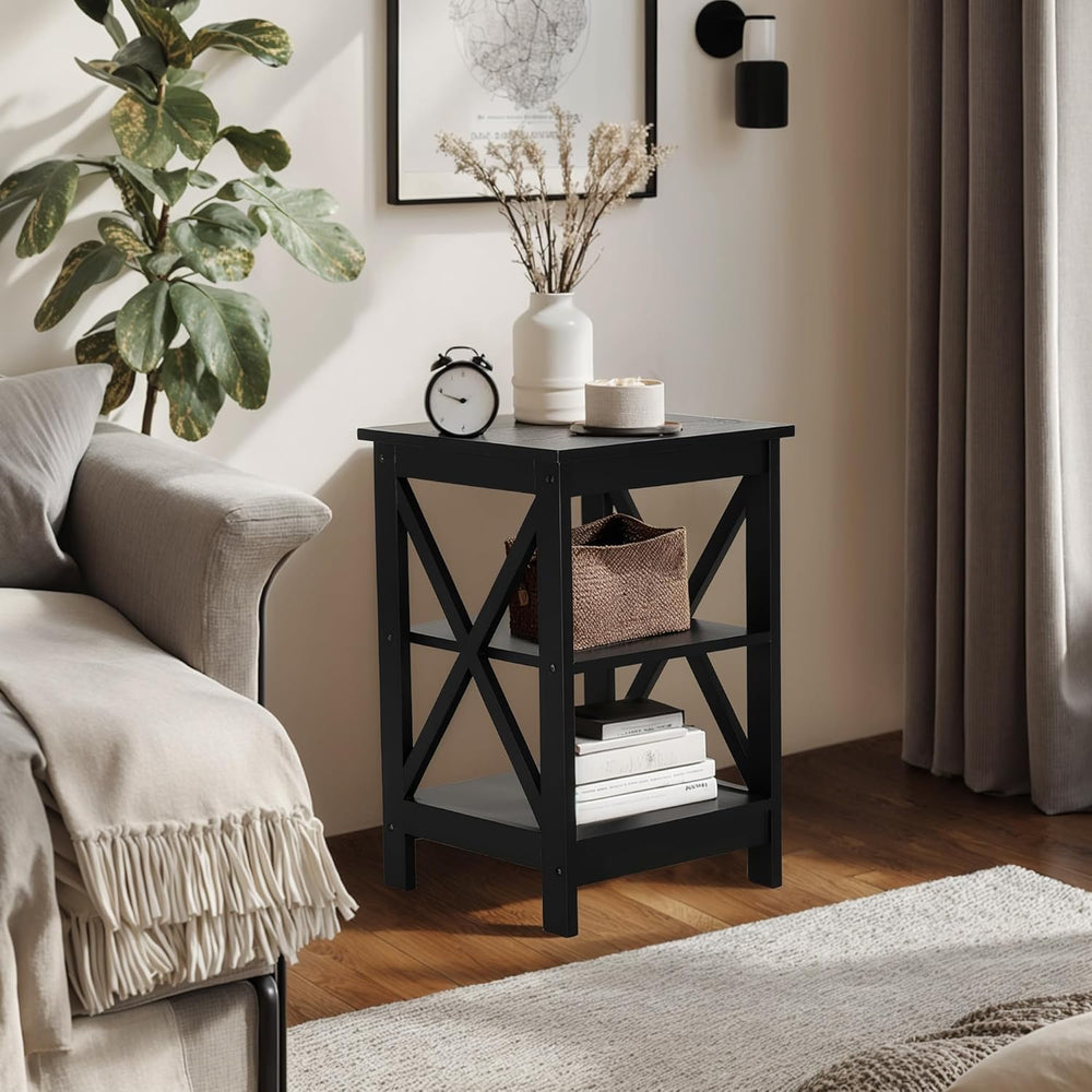 PHI VILLA Black End Table, Side Table for Living Room Set of 2, Nightstand/Be...