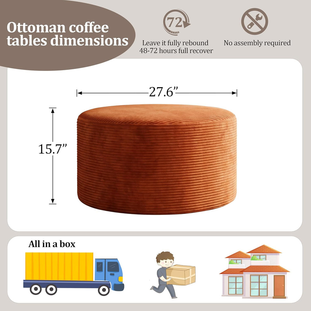 BSHOMGI Round Ottoman,Corduroy Ottomans Foot Stool, 27.5" Pouf Footstool...