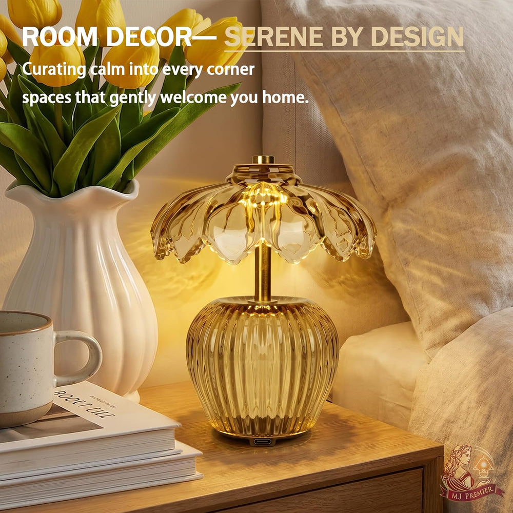 MJ PREMIER Rechargeable Table Lamp, Small Cordless Lamp with Timer, Yellow