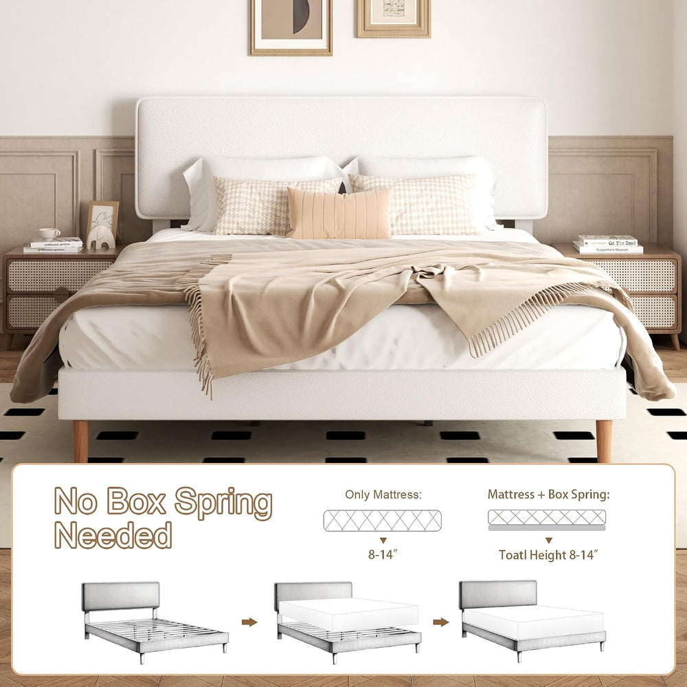 Sismplly King Size Upholstered Bed Frame with Adjustable Headboard, Faux Leat...