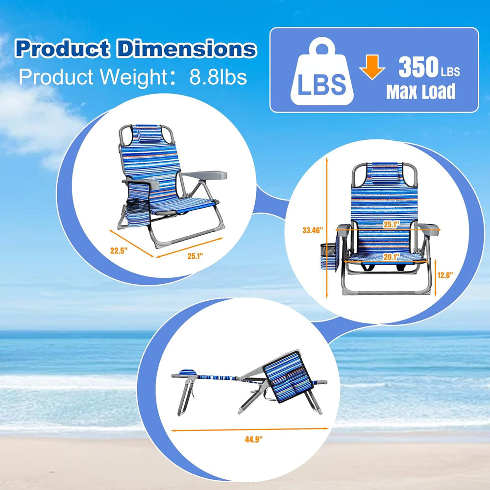 DIAMONDFORGE 2 Pack Lightweight Portable Beach Chair for Adults, 350 LBS Capa...