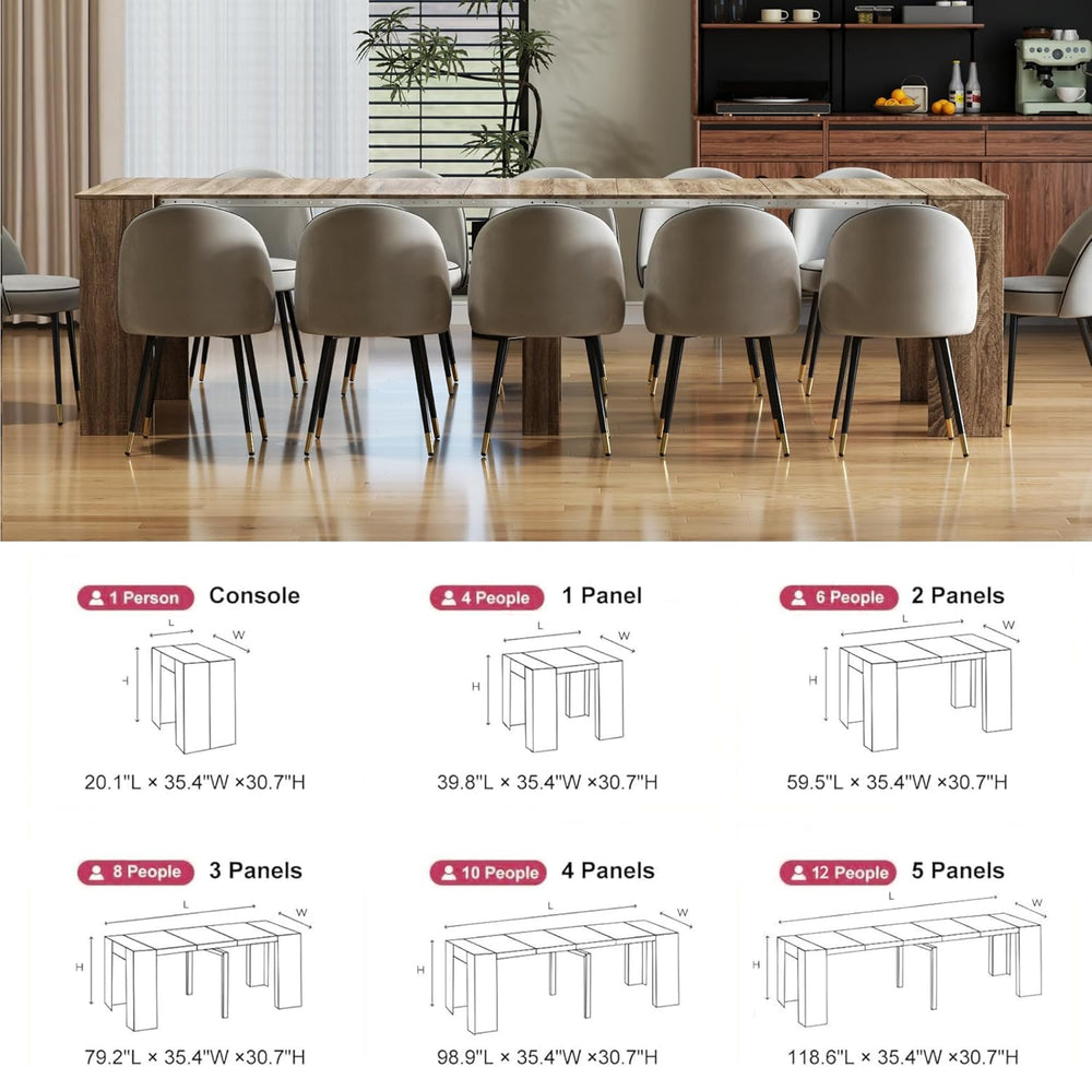 Extendable Dining Table, Transformer Extra Console Table for 1-12 People, Fol...