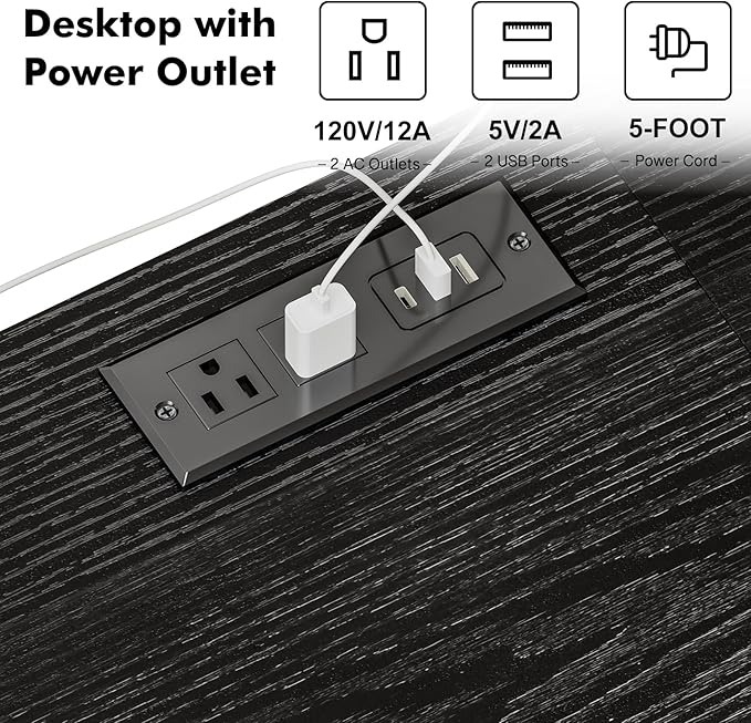 YGEOMER Black TV Stand Entertainment Center for 55 Inch TVs, with Charging St...