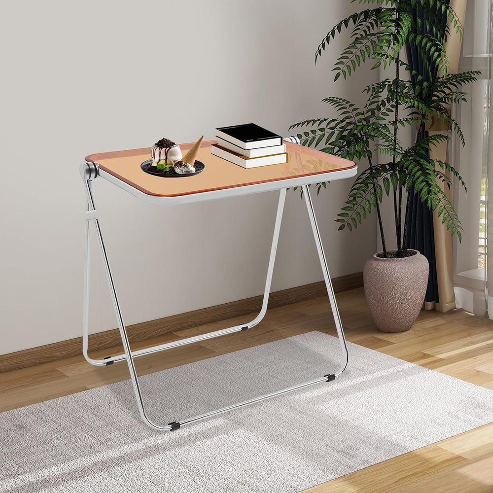 Clear Foldable Side Table, Folding Tiny Writing Desk TV Tray Table Coffee Cle...