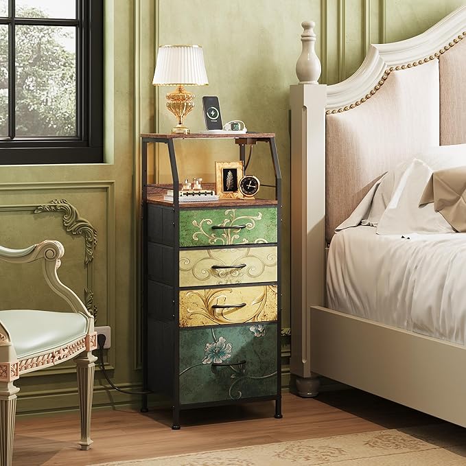 WLIVE 4 Drawer Dresser for Bedroom, 37" H Nightstand with Charging Stati...