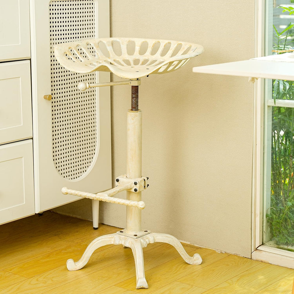 Sungmor Tractor Seat Bar Stools, Antique White Swivel Farmhouse Bar Chair