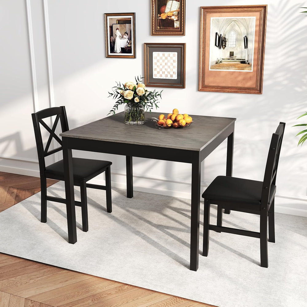 GOFLAME 3-Piece Dining Table Set for 2, Wooden Square Kitchen Table with 2 Up...