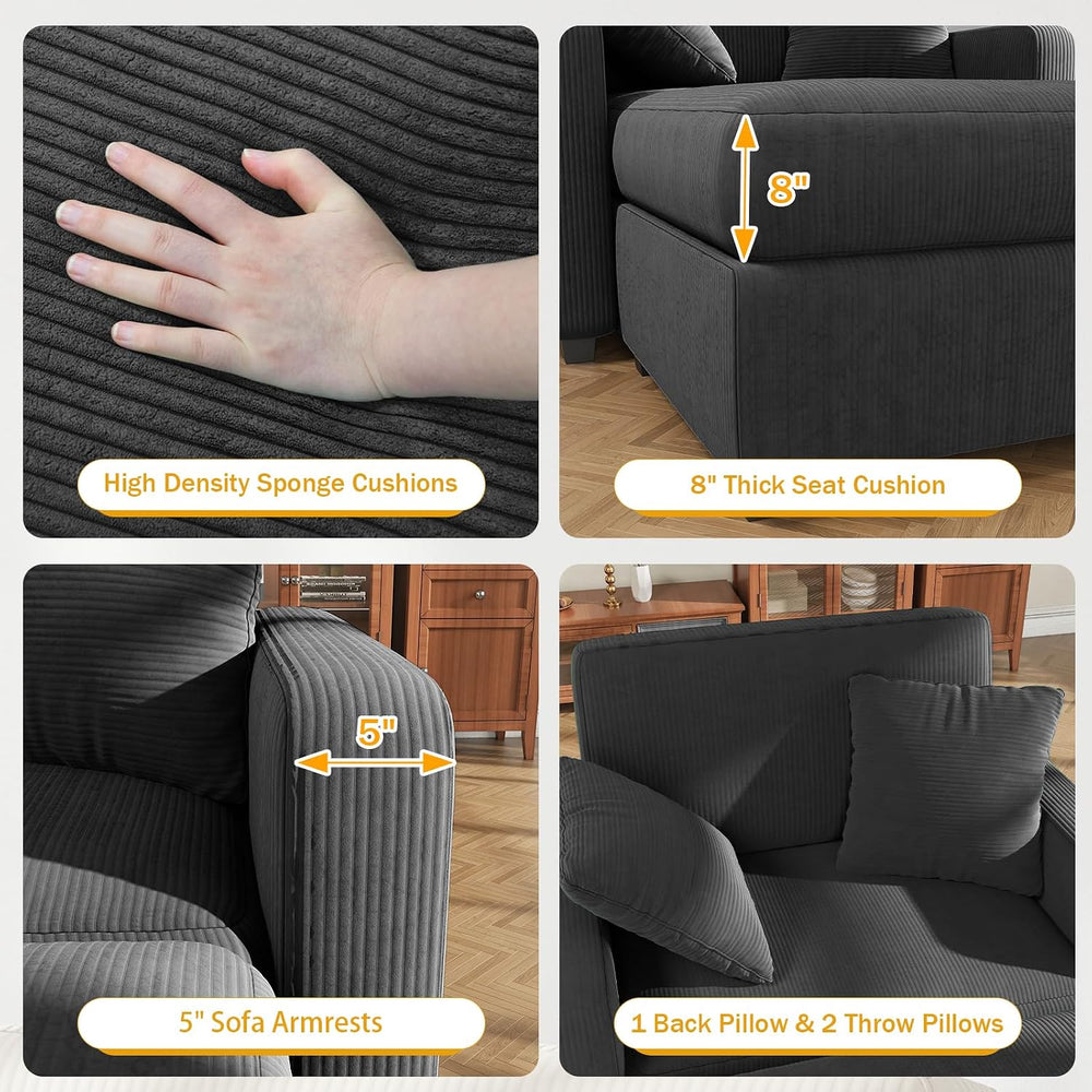 42" Oversized Chaise Lounge Chair Indoor, Corduroy Upholstered Cloud Sof...