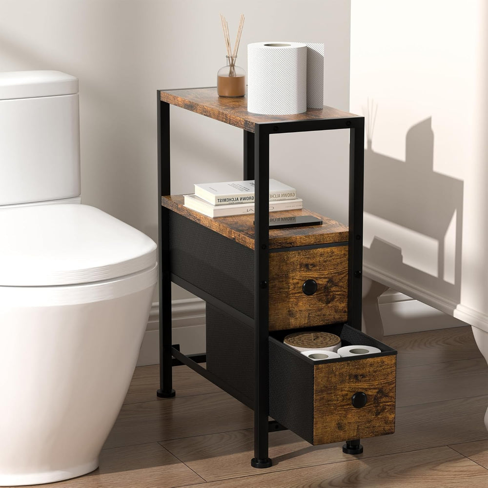 Small Narrow Side Table with Drawers, Skinny End Table for Small Spaces, Slim...