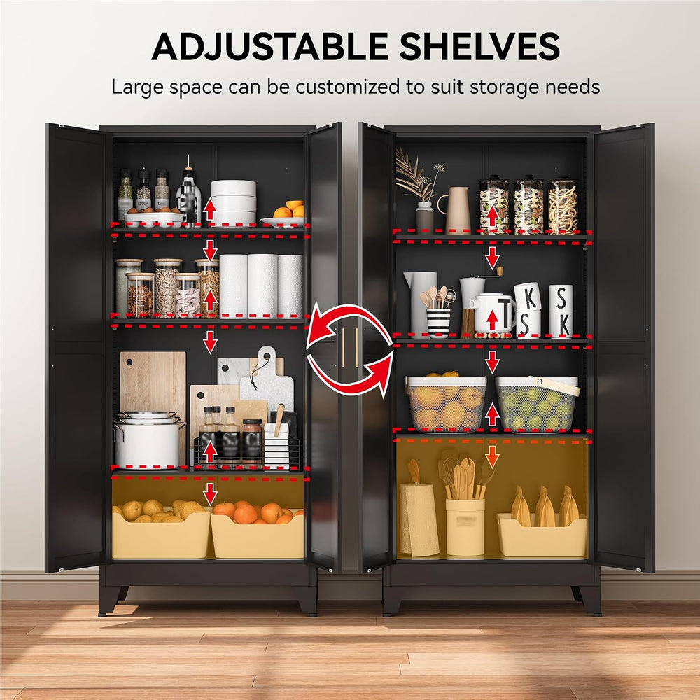 COFaR 61" Metal Pantry Cabinet in Black, Modern Storage Cabinet with Adj...