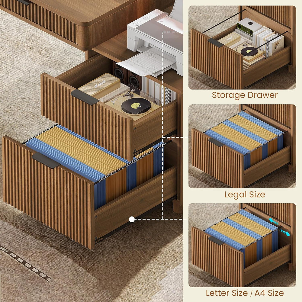 SEDETA Modern Office Desk with 4 Drawers, 59" Fluted Gaming Computer Des...