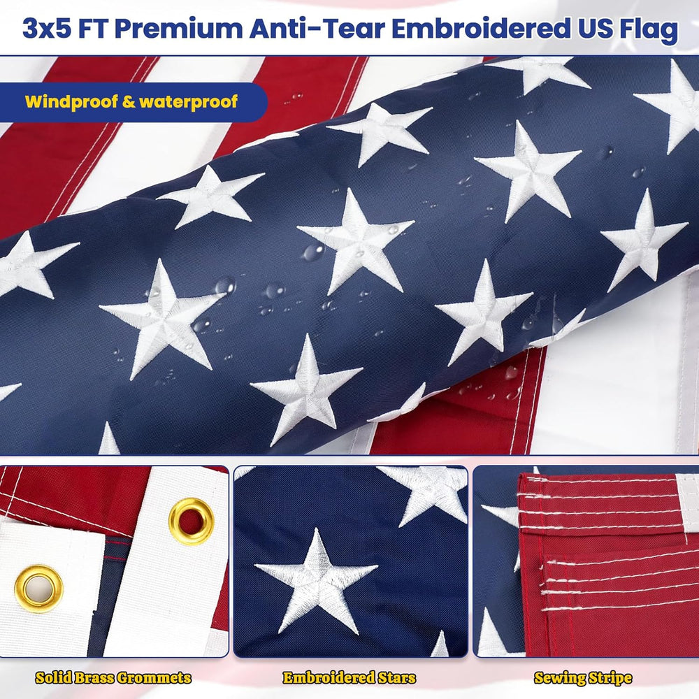 Flag Pole Kit with 3x5 American Flag and Pole, 6 Ft Black Spinning Metal Flag...