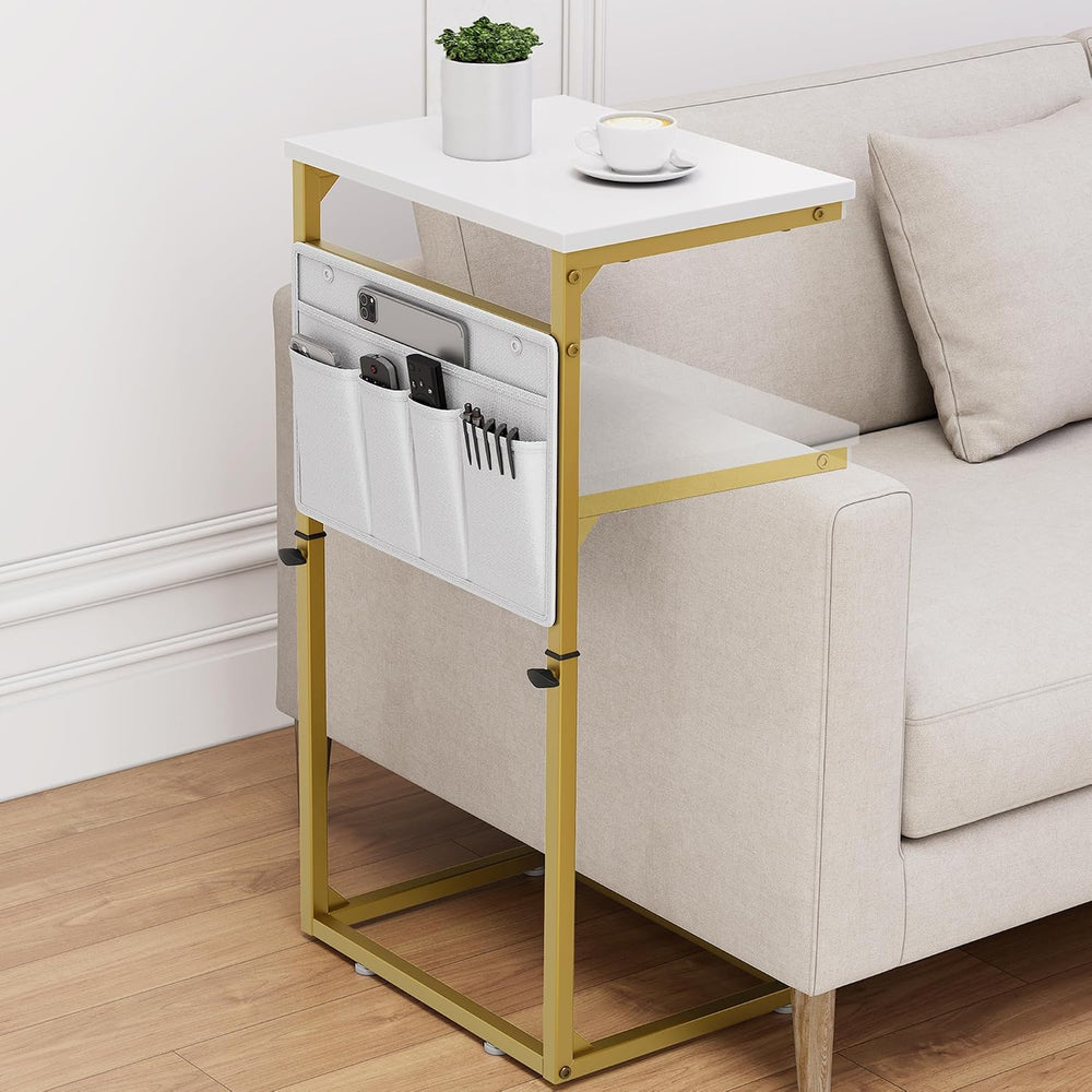 Vagusicc C Shaped End Table, 33'' Tall Side Table for Couch, Adjustab...