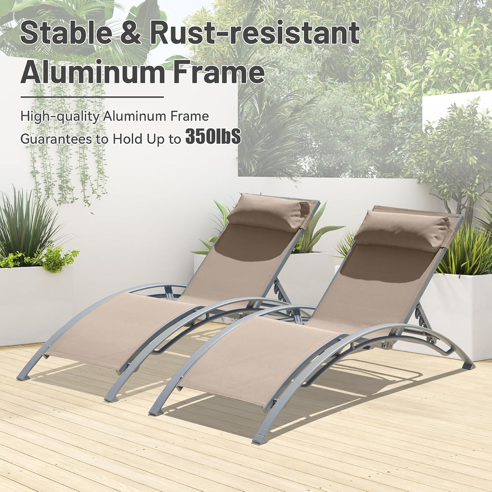 Pool Lounge Chairs Set of 2, Aluminum Outdoor Lounge Chairs, Chaise Lounge Ch...