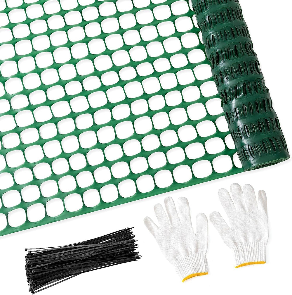 PotatoLife 4'x100' Plastic Mesh Fence for Garden with 100 Zip Ties, G...