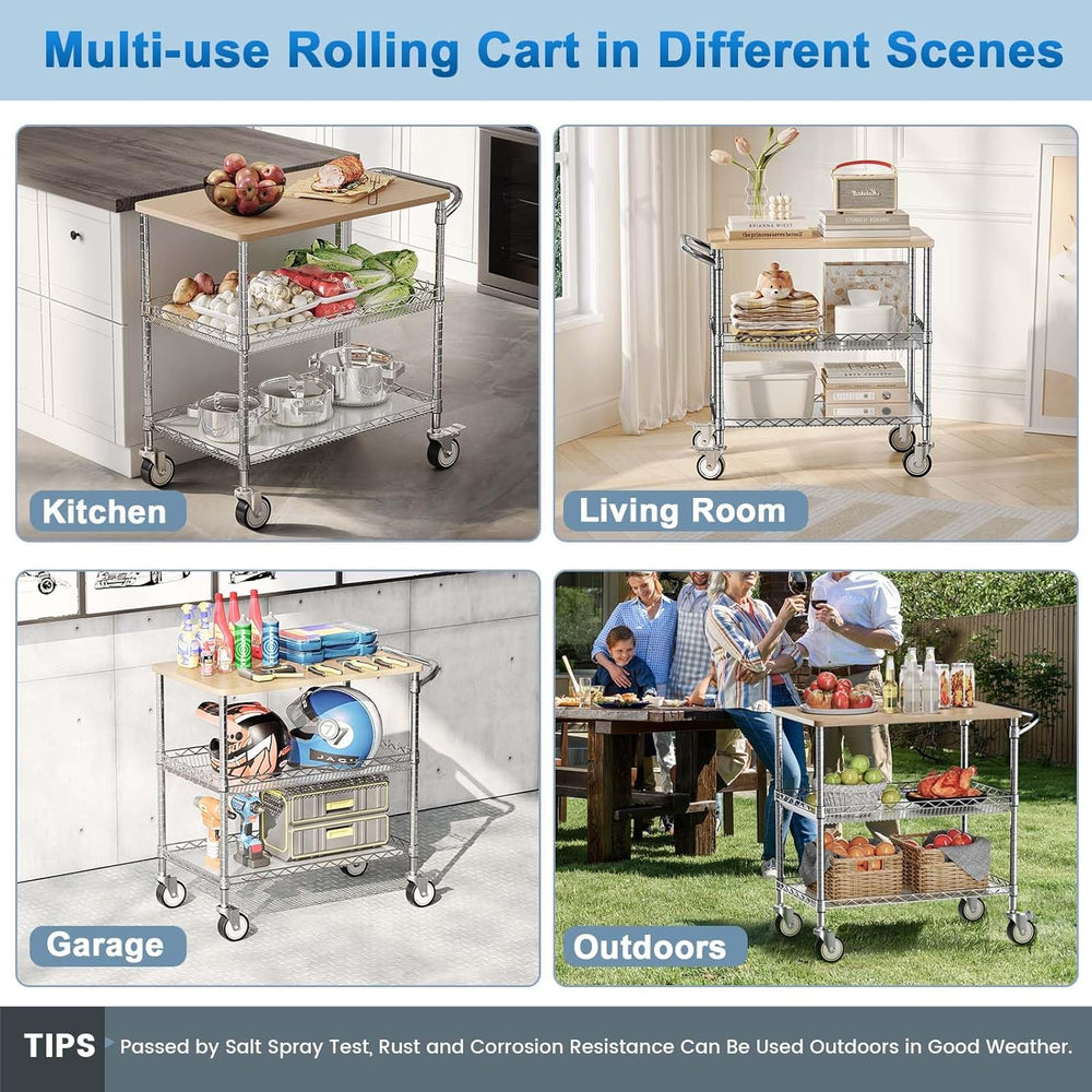 Leteuke Rolling Kitchen Carts with Wheels, 34" L x 17.5" W, 3-Tier ...