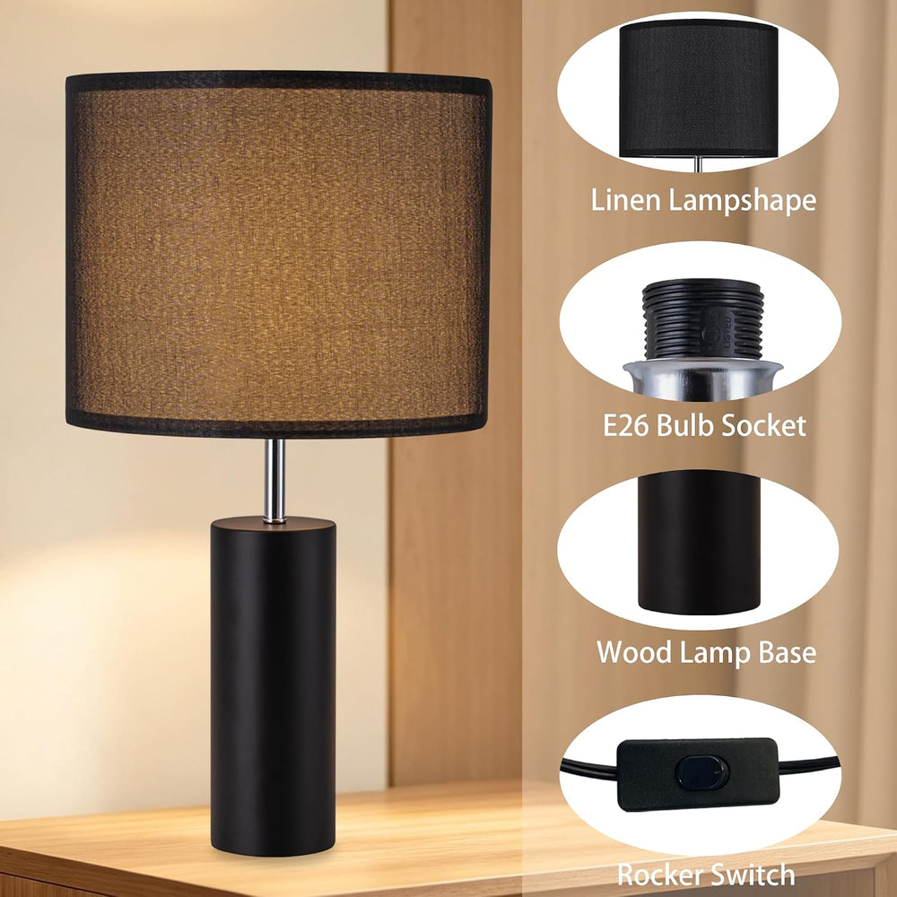 23.5" Modern Wood Table Lamps for Bedroom Living Room, Set of 2, Black