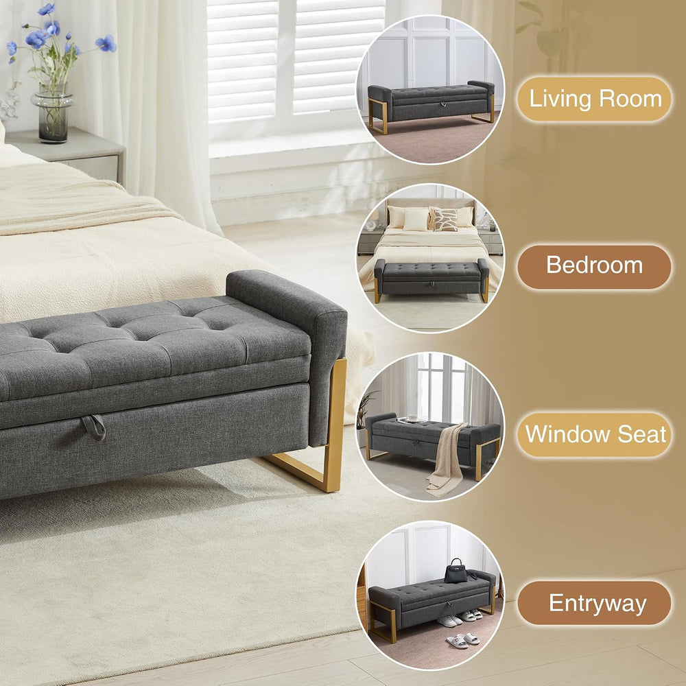 adochr 57" Storage Bench, Linen Upholstered Ottoman with Storage, Large ...