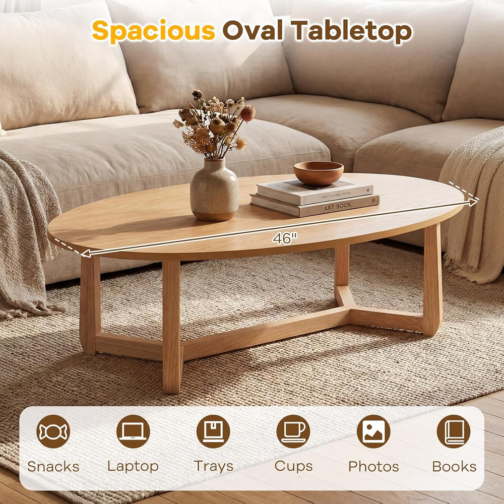 GIANTEX Oval Coffee Table, 46'' Wood Center Table for Living Room, Na...