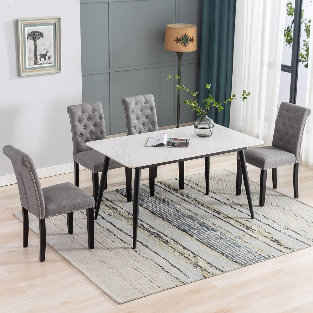 Dining Room Chairs Set of 6, Upholstered Fabric, Strudy Rubber Wood, Gray