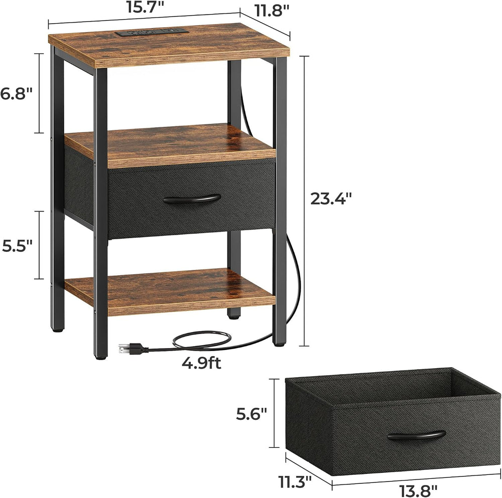 SUPERJARE Nightstand with Charging Station, Bed Side Table with Adjustable Fa...