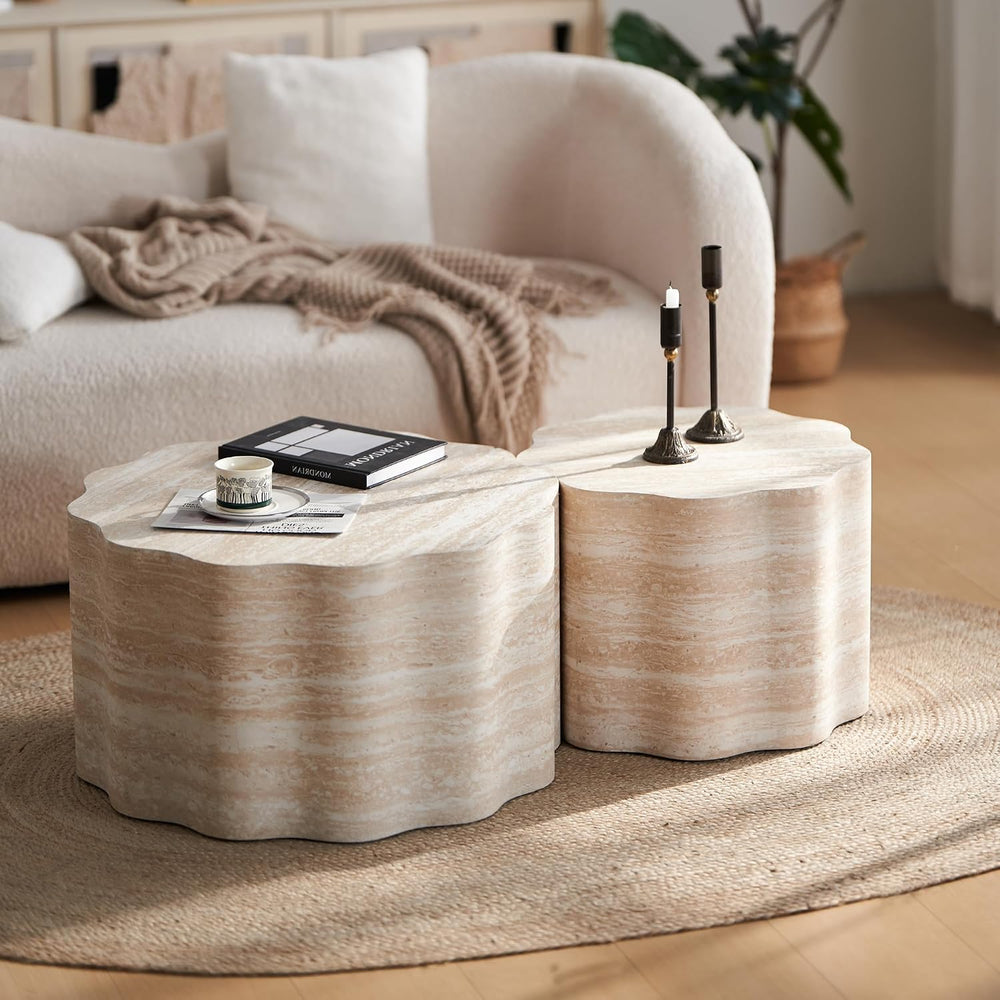 23.6''+26.7'' Set of 2 Faux Mars Pattern Round Coffee Tables,...
