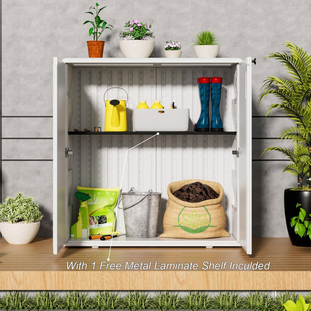 HOMSPARK Indoor/Outdoor Storage Cabinet with Doors and Shelf, 34”x15”x36” HDP...