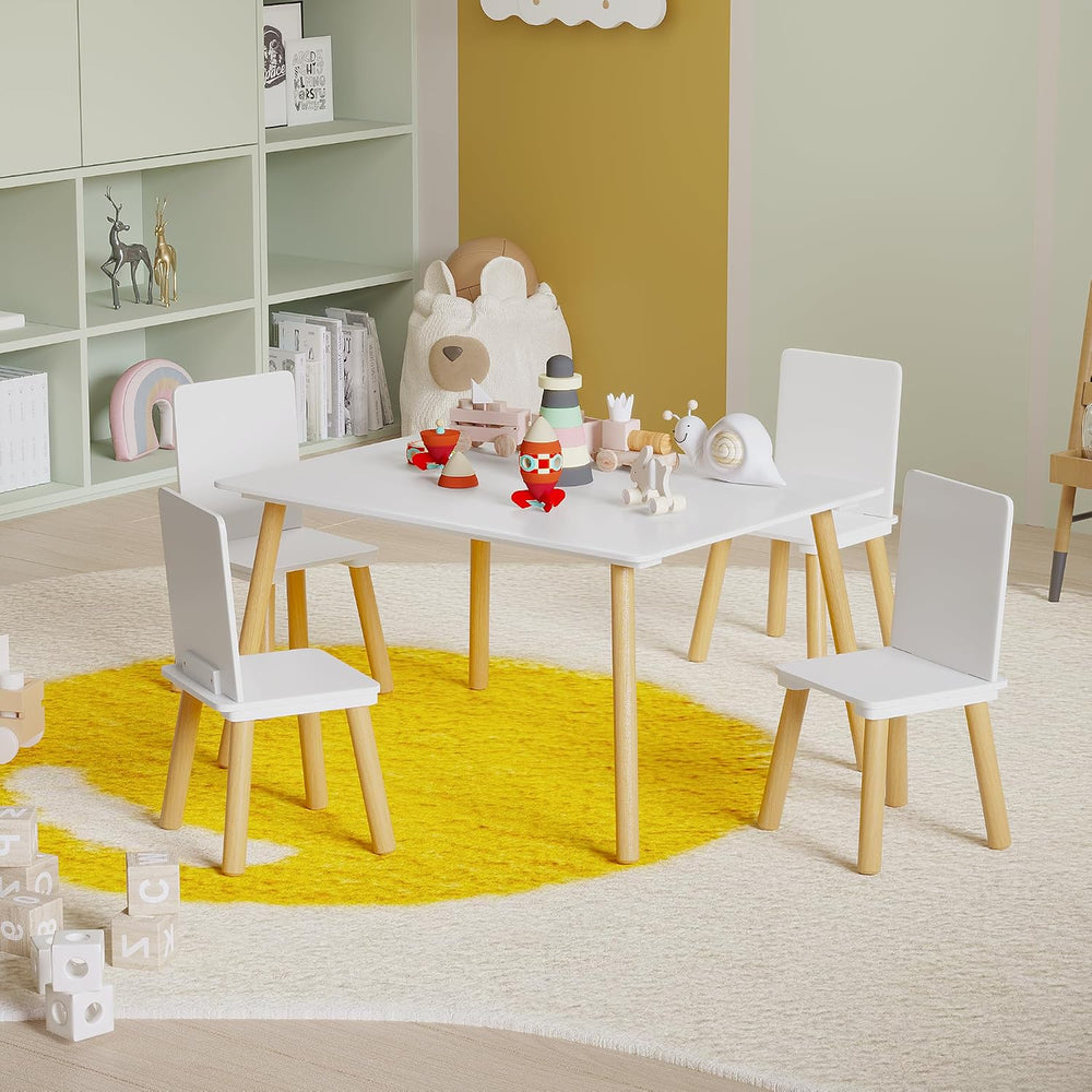 Table & 4 Chairs Set is for Boys Girls, 5-Piece Wooden Activity Table Set...