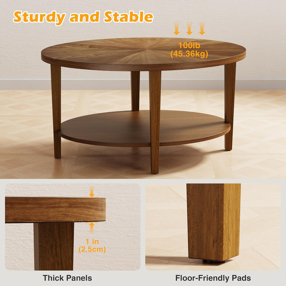 Solid Wood Oval Coffee Table for Living Room, 2 Tier Farmhouse Coffee Table w...