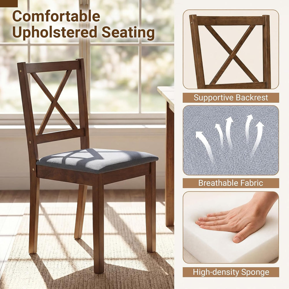Giantex Dining Table Set for 4, Wood Kitchen Table with Upholstered Chairs | ...