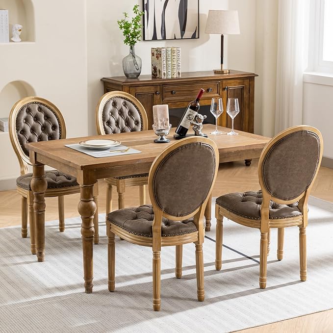 French Country Dining Chairs Set of 4, Tan Kitchen & Dining Room Chairs, ...
