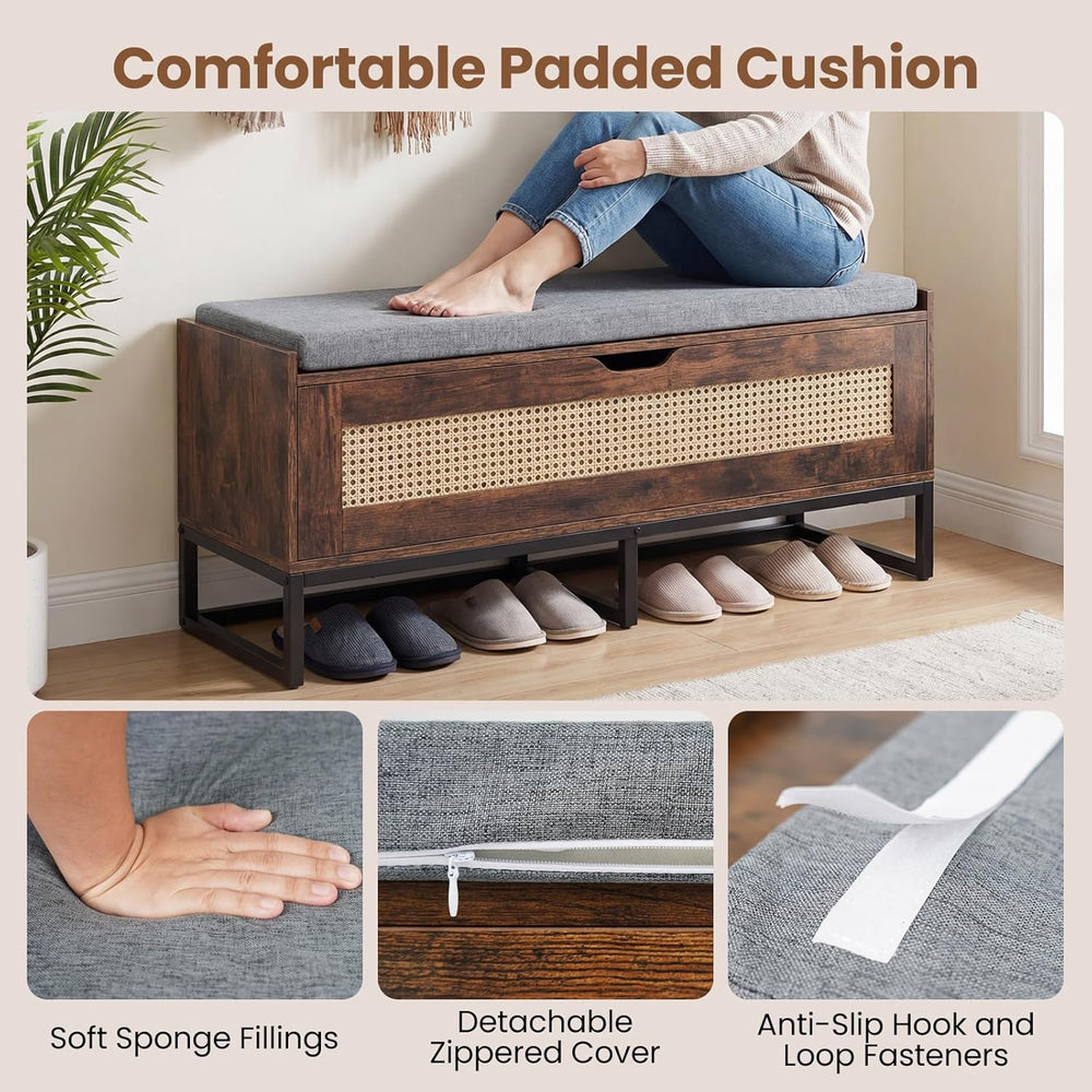 Giantex Rattan Shoe Bench, Flip-Top Entryway Bench with Removable Padded Seat...