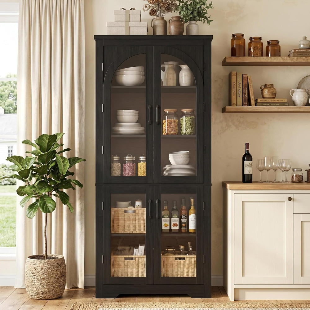 Garvee 70" Tall Kitchen Pantry Cabinet - Modern Display Cabinet with 4 A...
