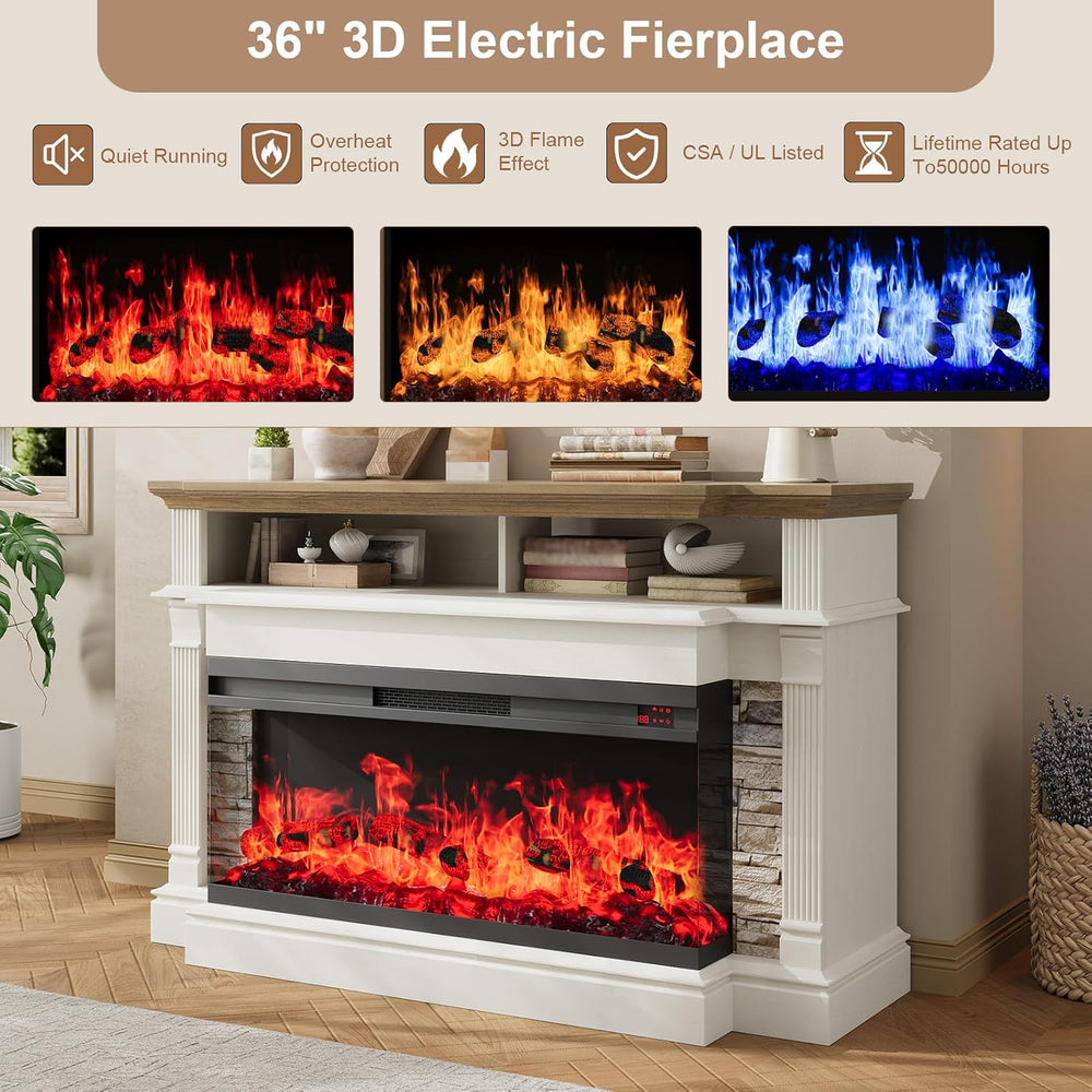 QUW Fireplace TV Stand for TVs up to 65", Farmhouse 52" Fireplace E...