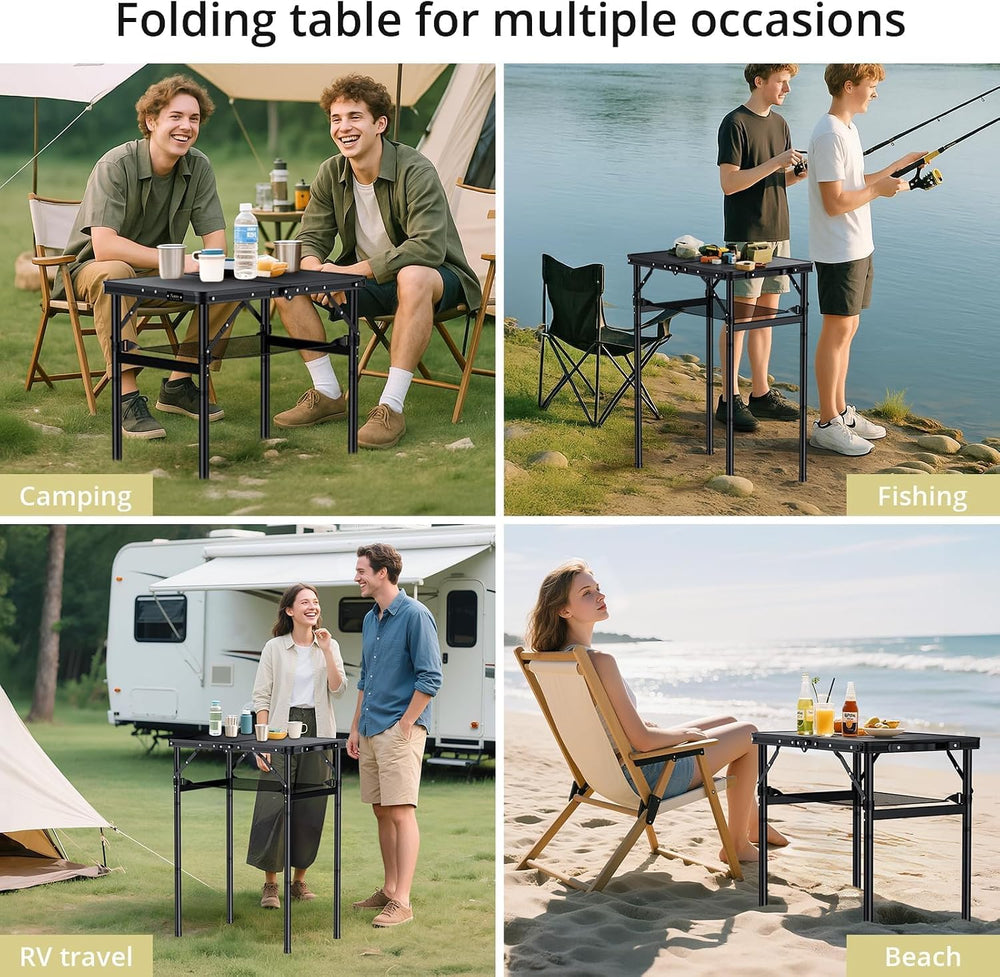 Anbte 2ft Folding Camping Table, 3 Adjustable Height Max 29.5", 23"...