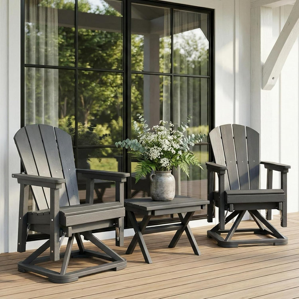 Set of 2 Adirondack Swivel Glider Chairs, All-Weather HDPE Patio Glider Set f...