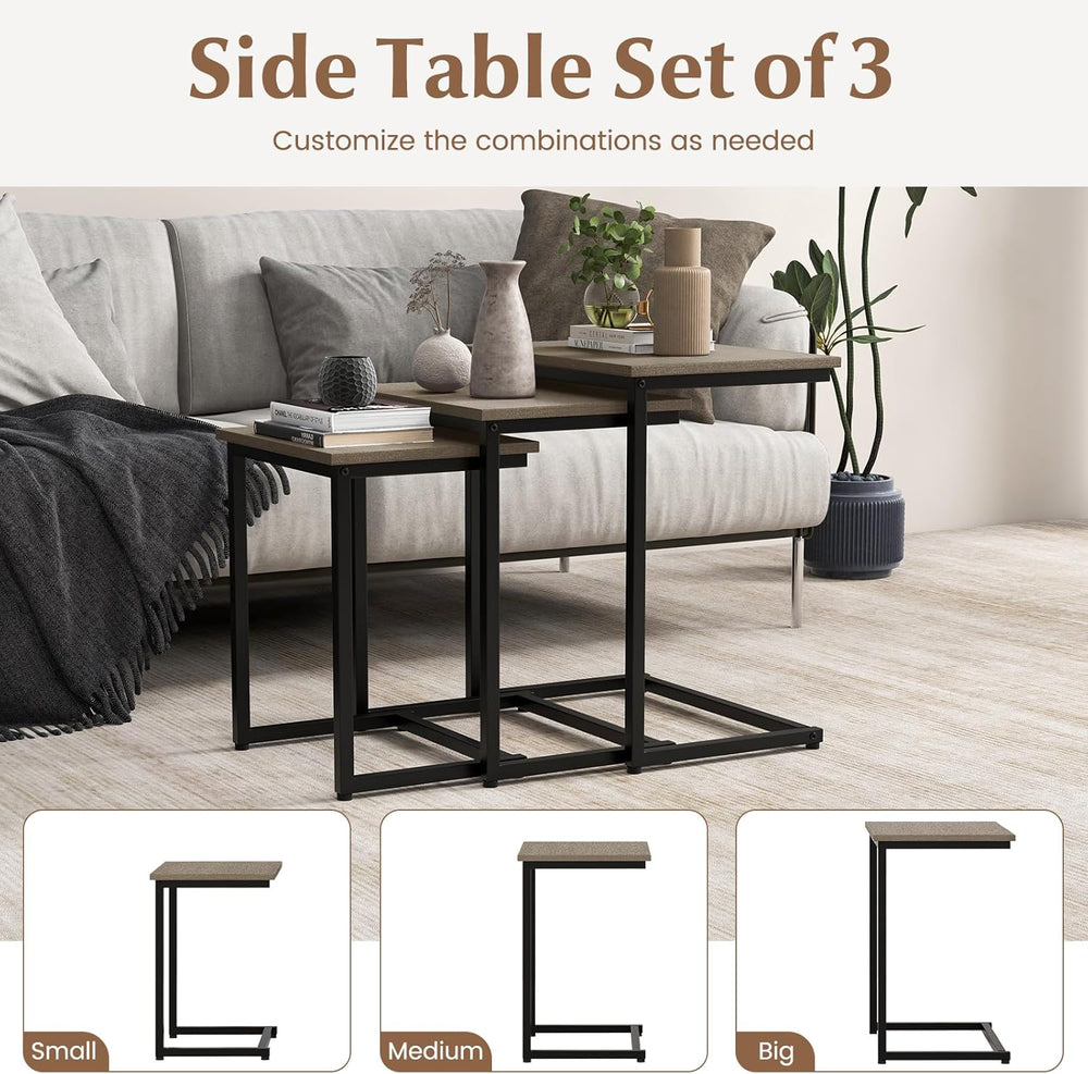 Giantex Nesting Coffee Table Set of 3, Stackable Square End Table w/Wood Grai...