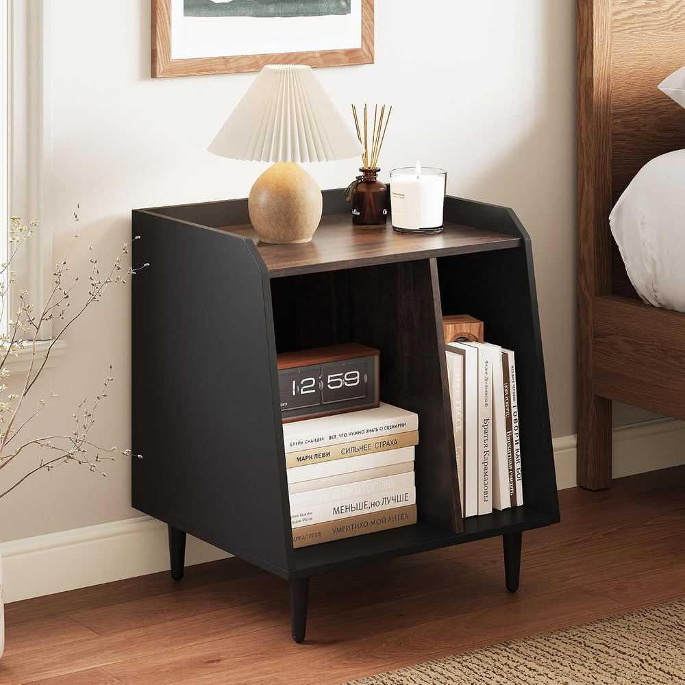 Rresyet End Table, Side Table with Adjustable Divided Shelves, Wooden Storage...