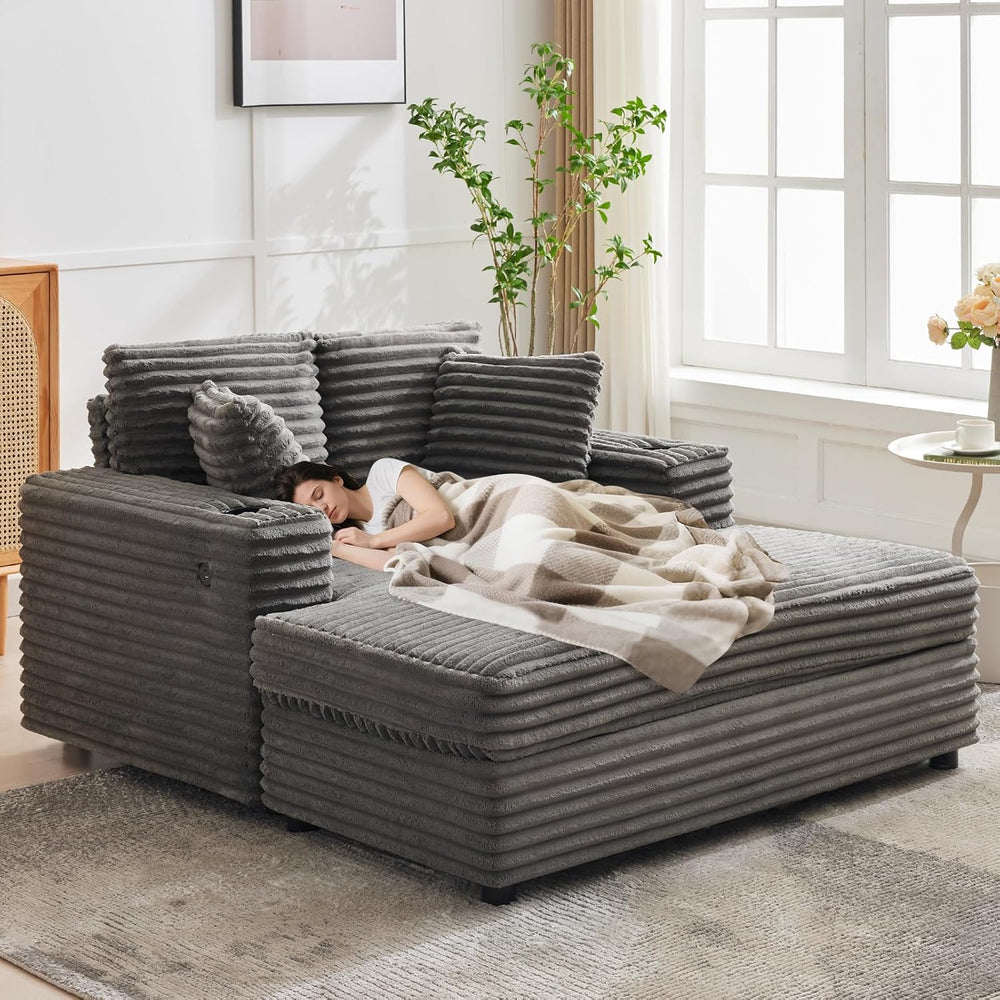 GarveeHome 60-inch Oversized Chaise Lounge Chair Indoor, Comfy Corduroy Loung...
