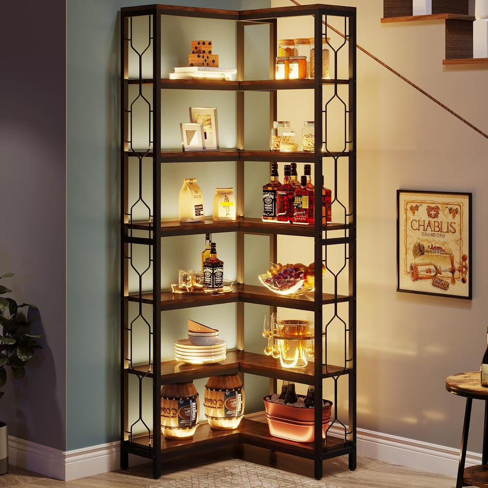 Tribesigns Corner Shelf, 7-Tier Industrial Corner Bookshelf and Bookcase | Fr...