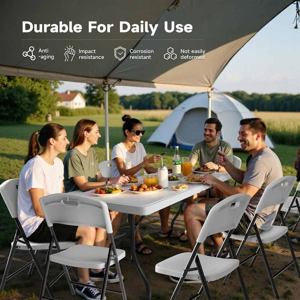 6FT Folding Table Set with 6 Chairs – Heavy-Duty 330 lb Table & 600 lb Ch...