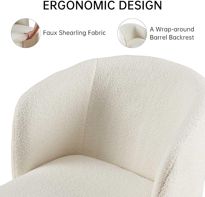 NORDICANA Barrel Dining Room Chair with Arms, Faux Fur Accent Chair for Kitch...
