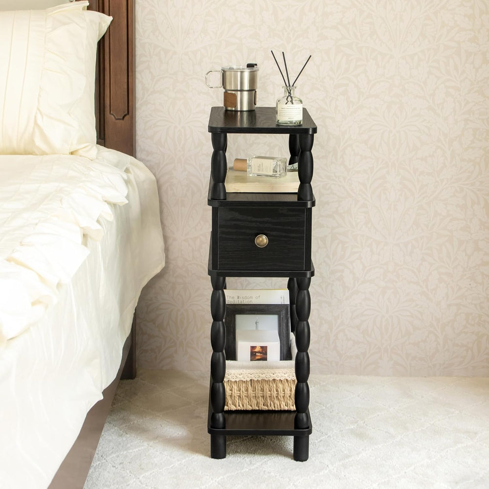 MaxSmeo Black Narrow Side Table, Narrow End Table with Storage, Skinny Small ...