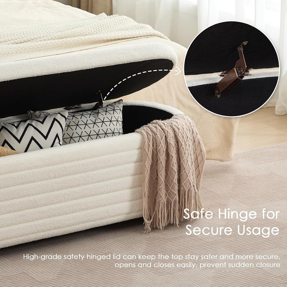 53" Storage Bench Teddy Ottoman Bench Upholstered Fabric Bench End of Be...