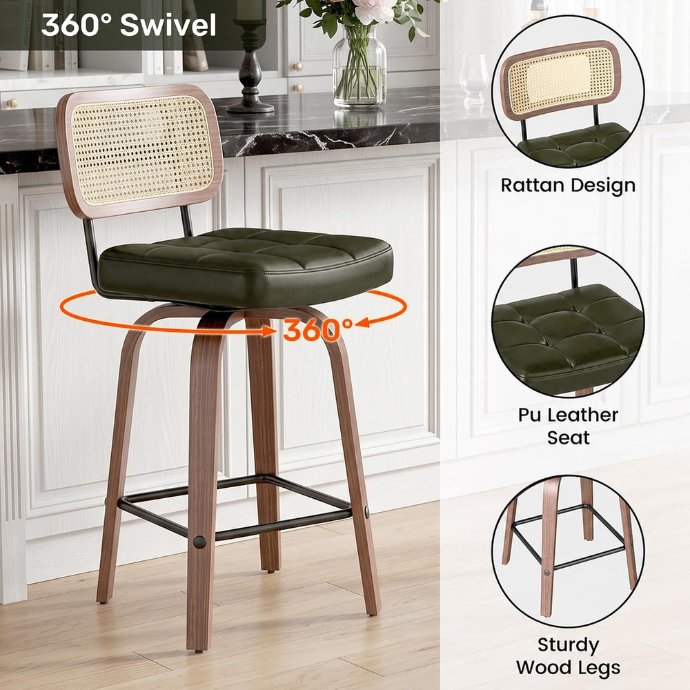 Swivel Counter Height Bar Stools Set of 2, PE Rattan