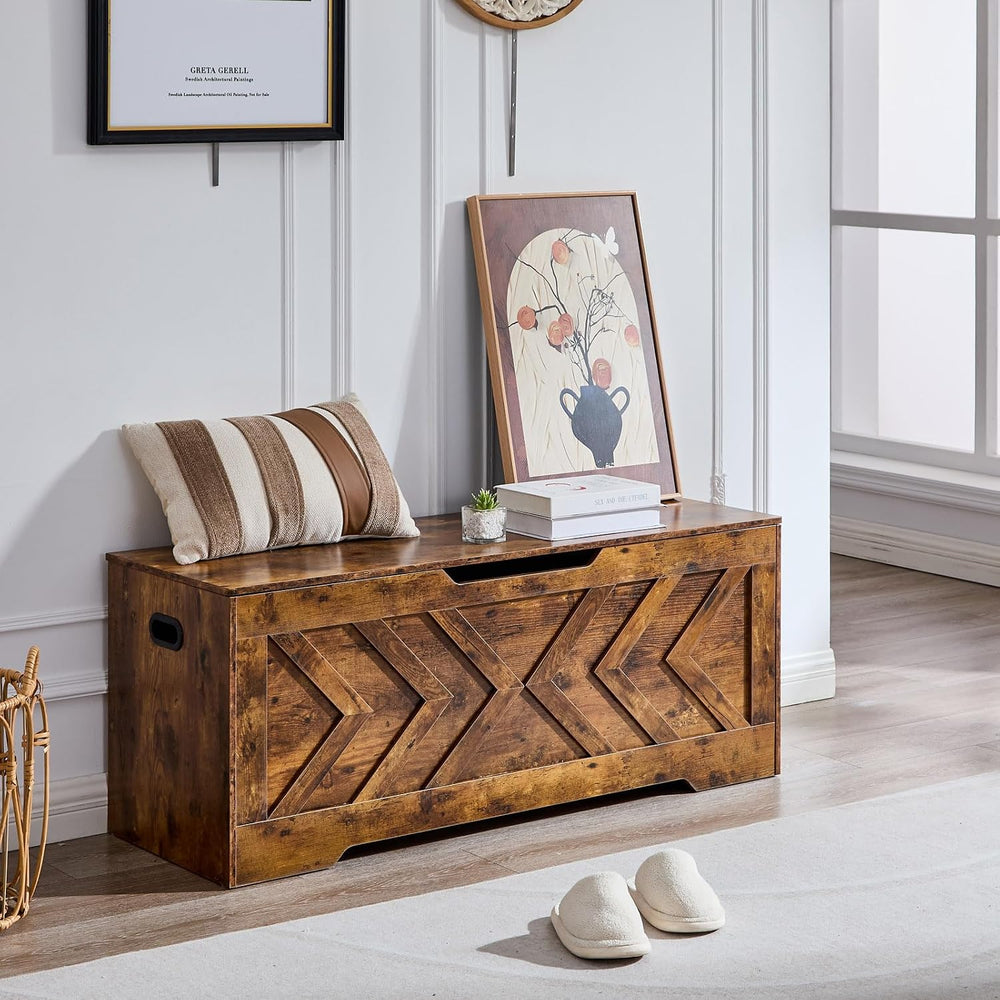 47.2” Storage Bench,Extra Large Wooden Storage Chest with 2 Safety Hinges,ent...