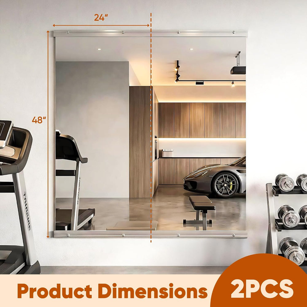 Gym Mirrors for Home Gym, 48" x 25" 2PCS Workout Mirrors Frameless