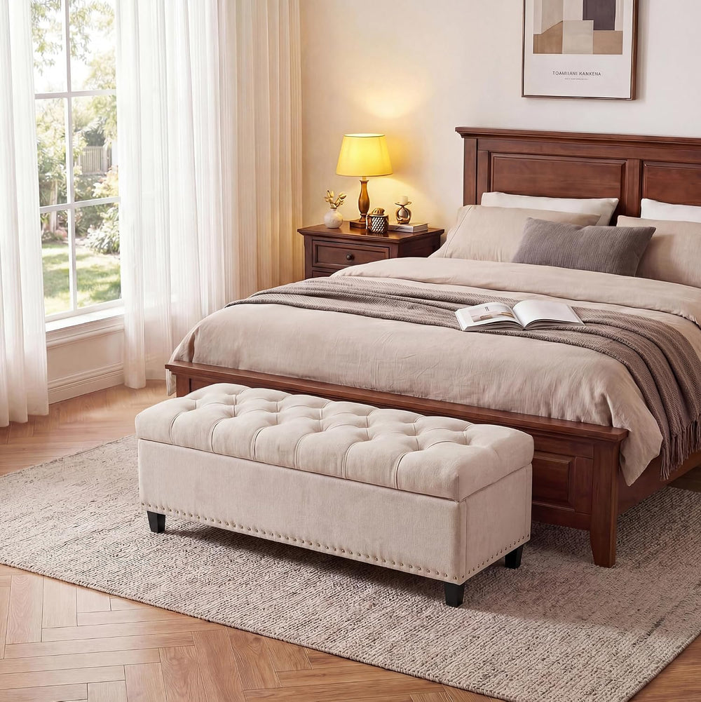 51" Extra Large Storage Ottoman Bench, Supports 660lbs End of Bed Storag...