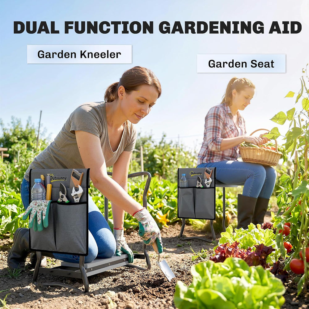 Outsunny Garden Kneeler and Seat with Tool Pouch, Gray